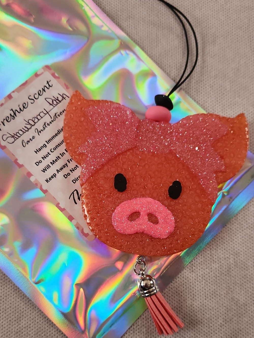 Pink Glitter Pig Car Freshie with Tassel
